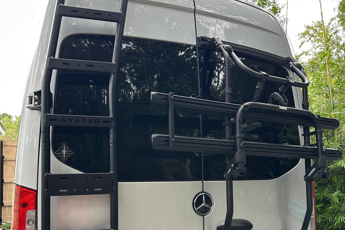 A rear door ladder mounted on a Mercedes Sprinter