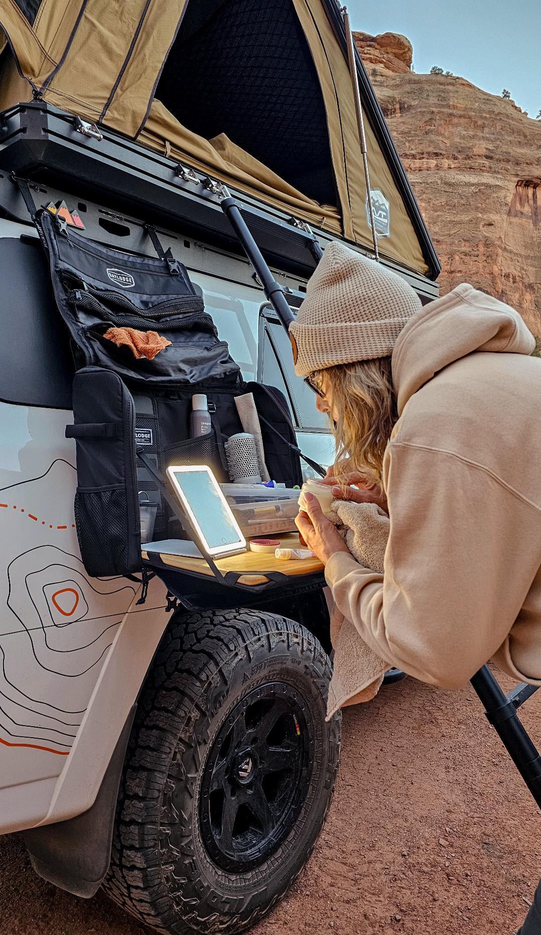 Alternate view of the DAYLODGE Workspace Field Bag, part of a vehicle based camp and travel setup