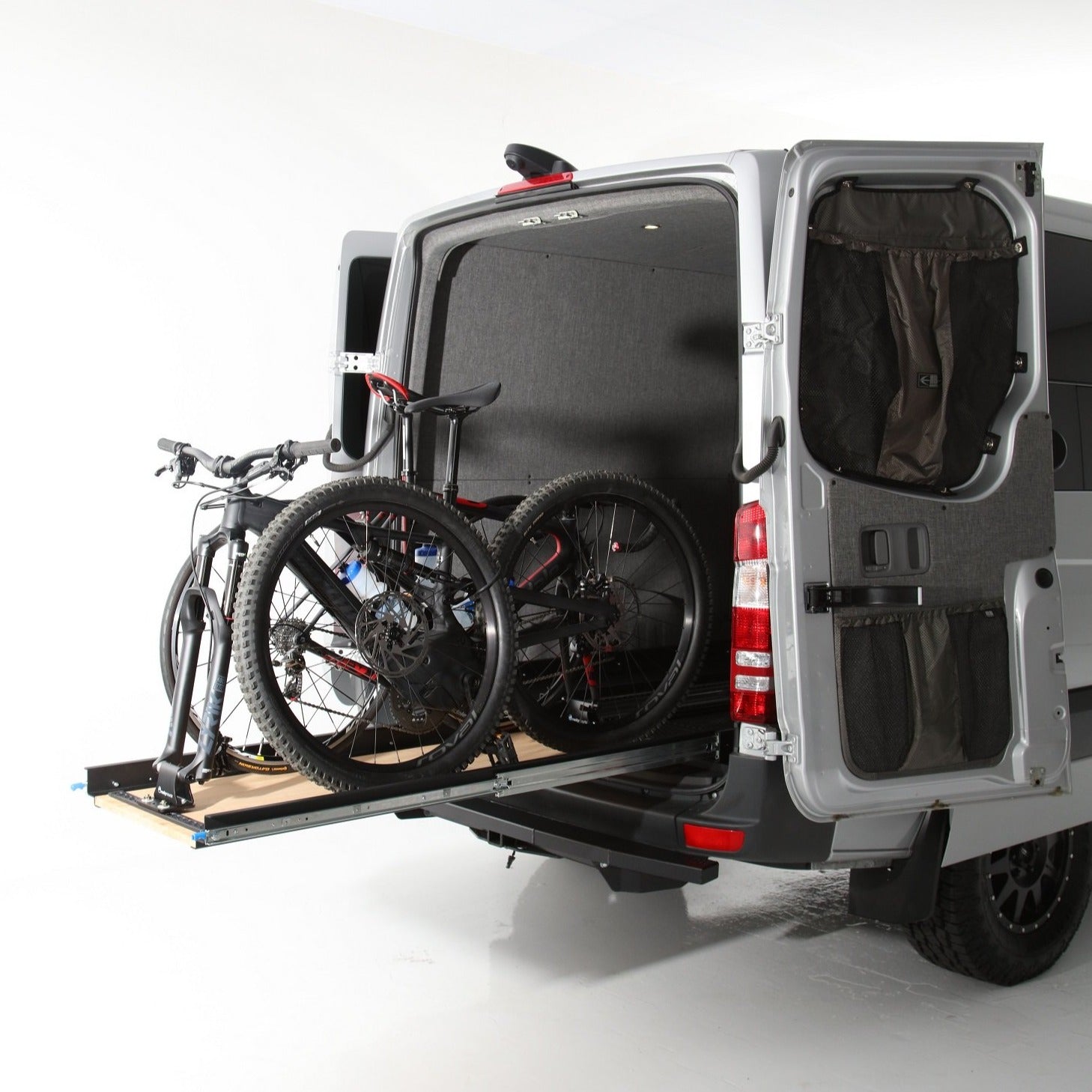 Alternate view of the RB Components 60 Inch DIY Slide Tray Kit, a full extension slide tray with a timber deck for van cargo