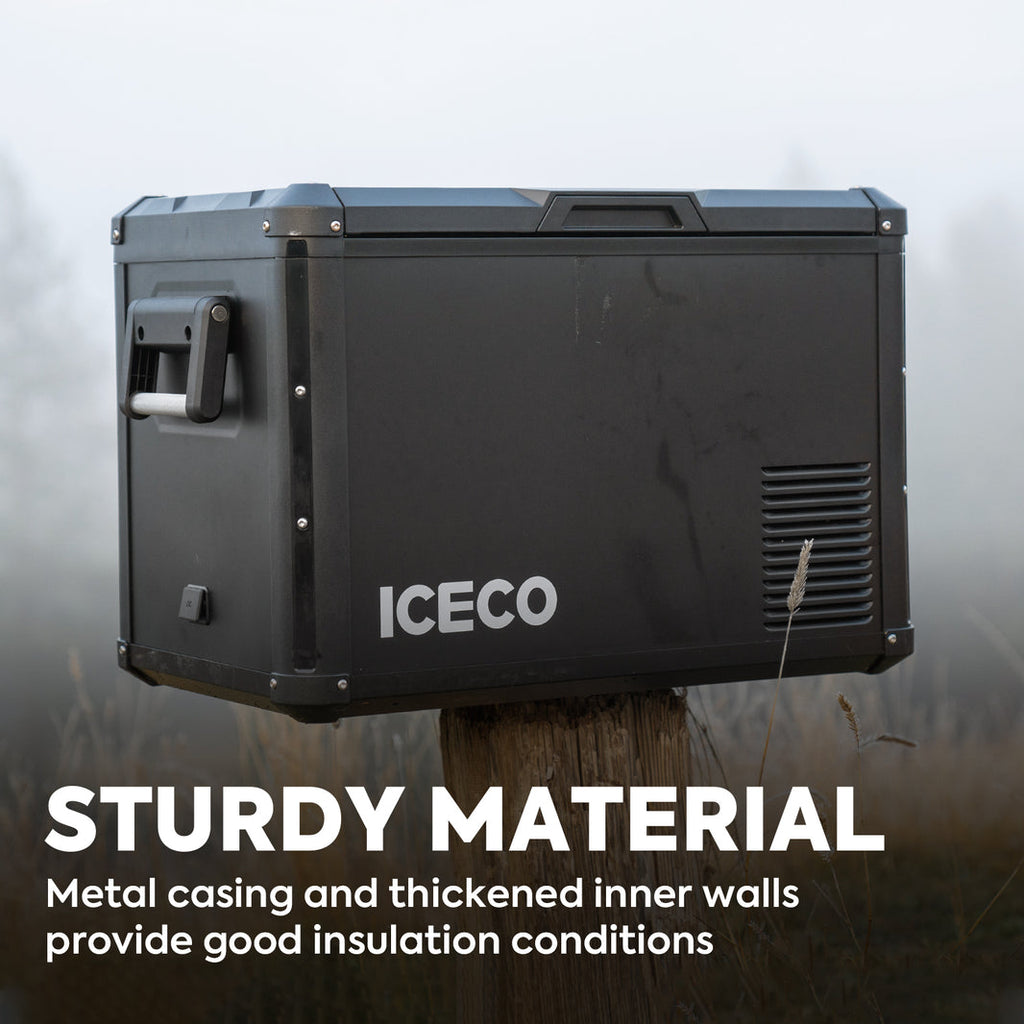 Wider view of the ICECO VL45ProS Single Zone Portable Fridge Freezer, a 12 volt compressor fridge for overland travel