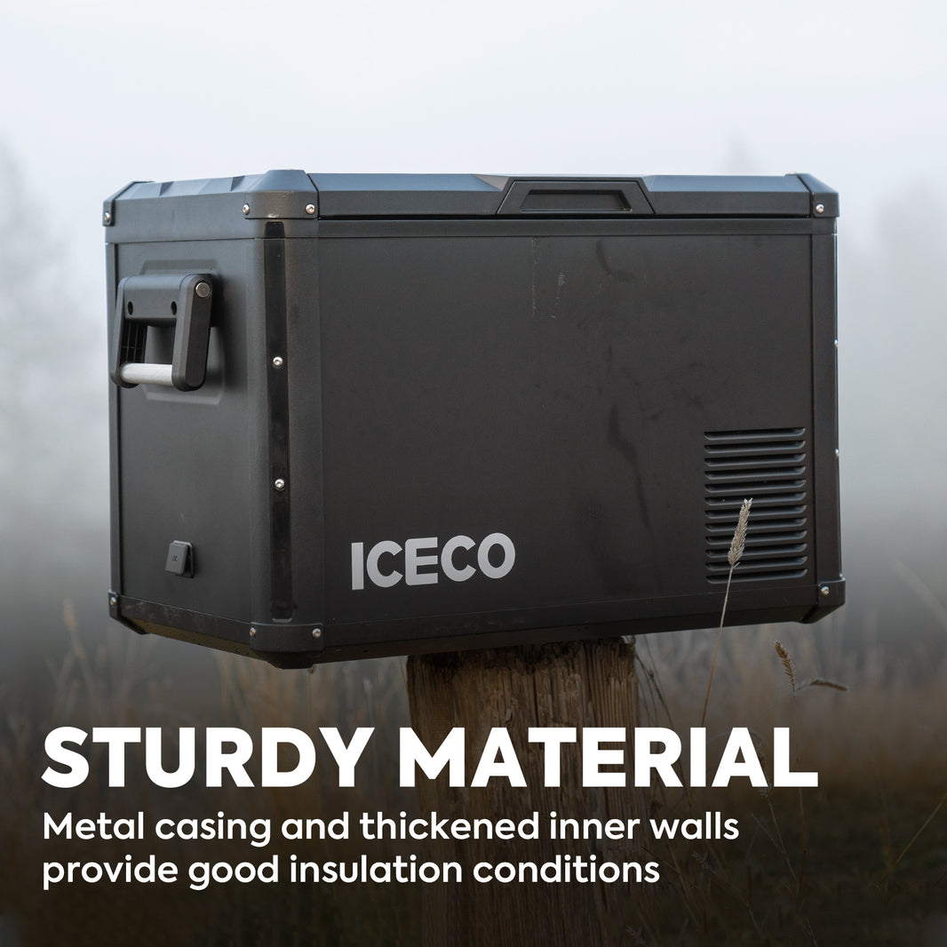 Wider view of the ICECO VL45ProS Single Zone Portable Fridge Freezer, a 12 volt compressor fridge for overland travel