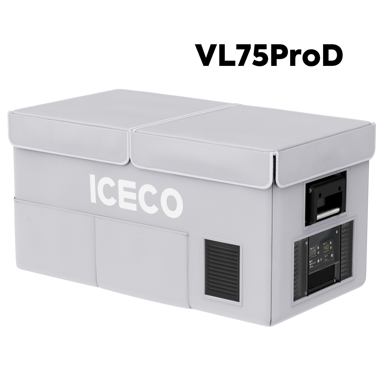 Additional view of the ICECO Insulated Cover for VL75ProD Fridge, a quilted insulated cover for the portable fridge