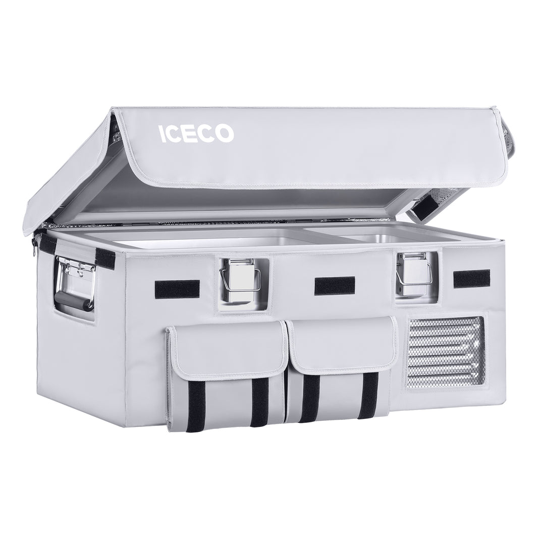 Alternate view of the ICECO Insulated Cover for APL20 Fridge, a quilted insulated cover for the portable fridge