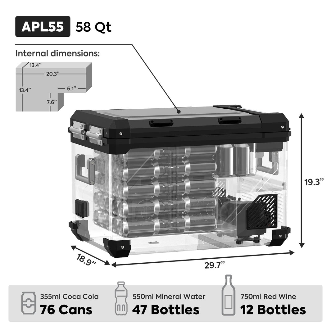 In use view of the ICECO APL55 Dual Zone 12 Volt Fridge, a 12 volt compressor fridge for overland travel