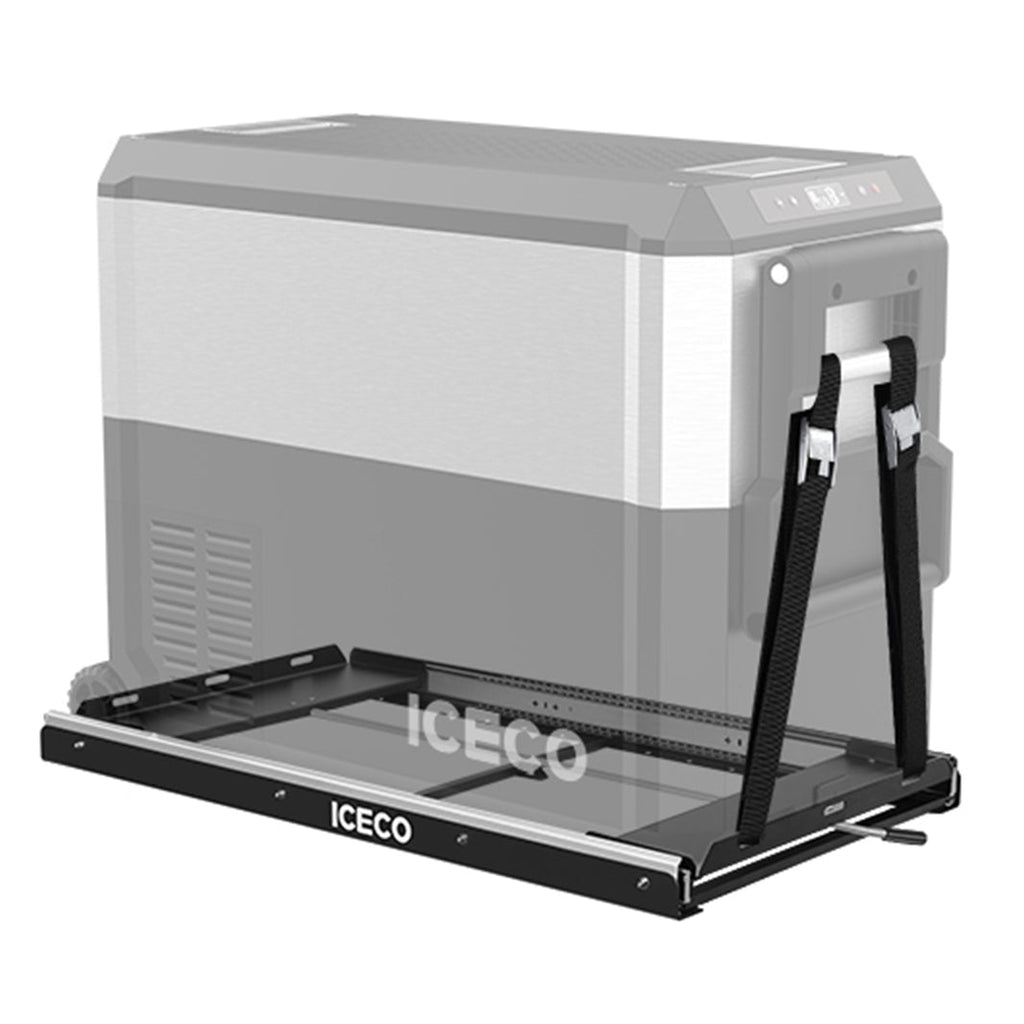 Another angle on the ICECO Fridge Slide Mount for JP Pro, VL45, and APL35 Series, a steel fridge slide for vehicle mounting