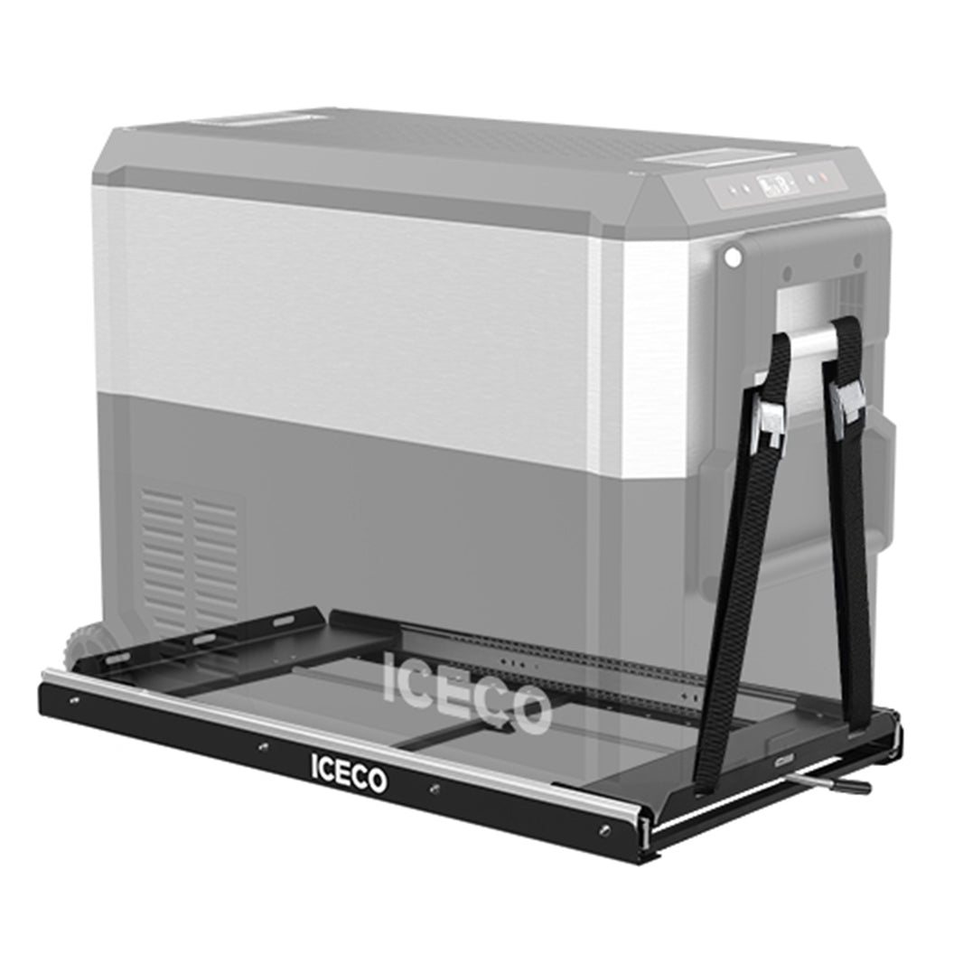 Another angle on the ICECO Fridge Slide Mount for JP Pro, VL45, and APL35 Series, a steel fridge slide for vehicle mounting