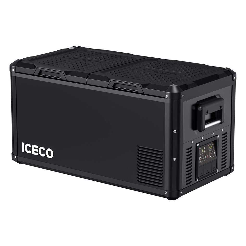 ICECO VL75ProD dual zone 12 volt fridge freezer, a 75 liter compressor chest fridge in black