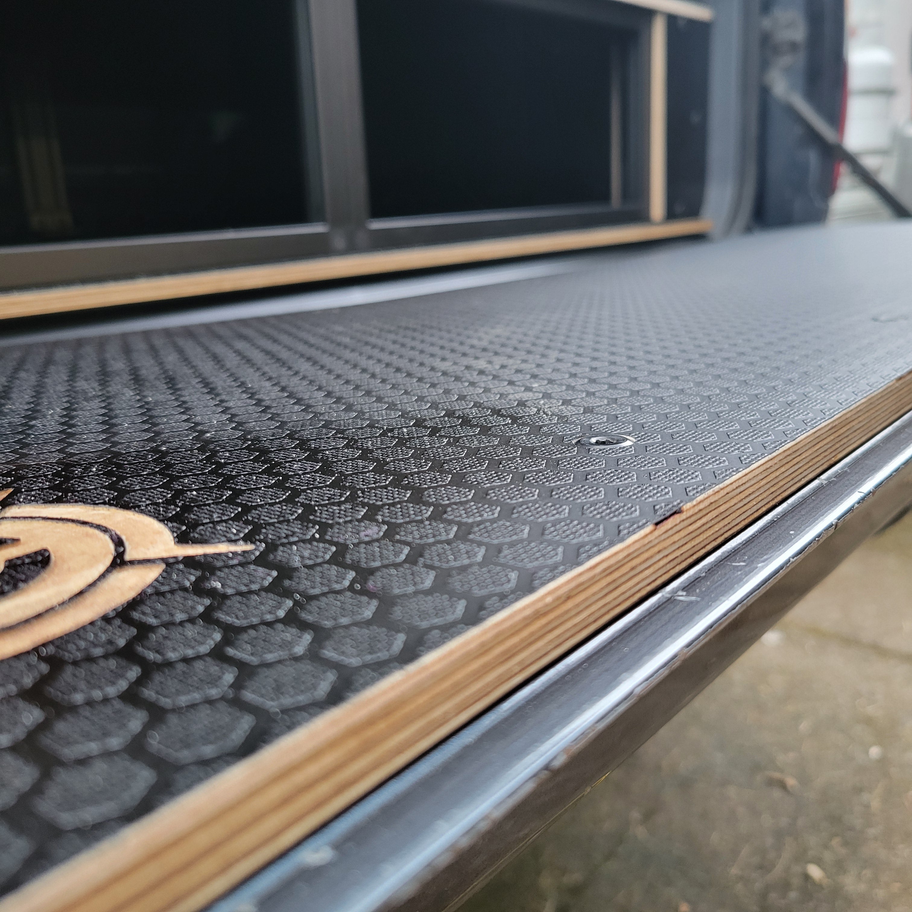 Alternate view of the Overland Custom Design Land Cruiser Tailgate Work Panel, a fabricated part for Land Cruiser builds