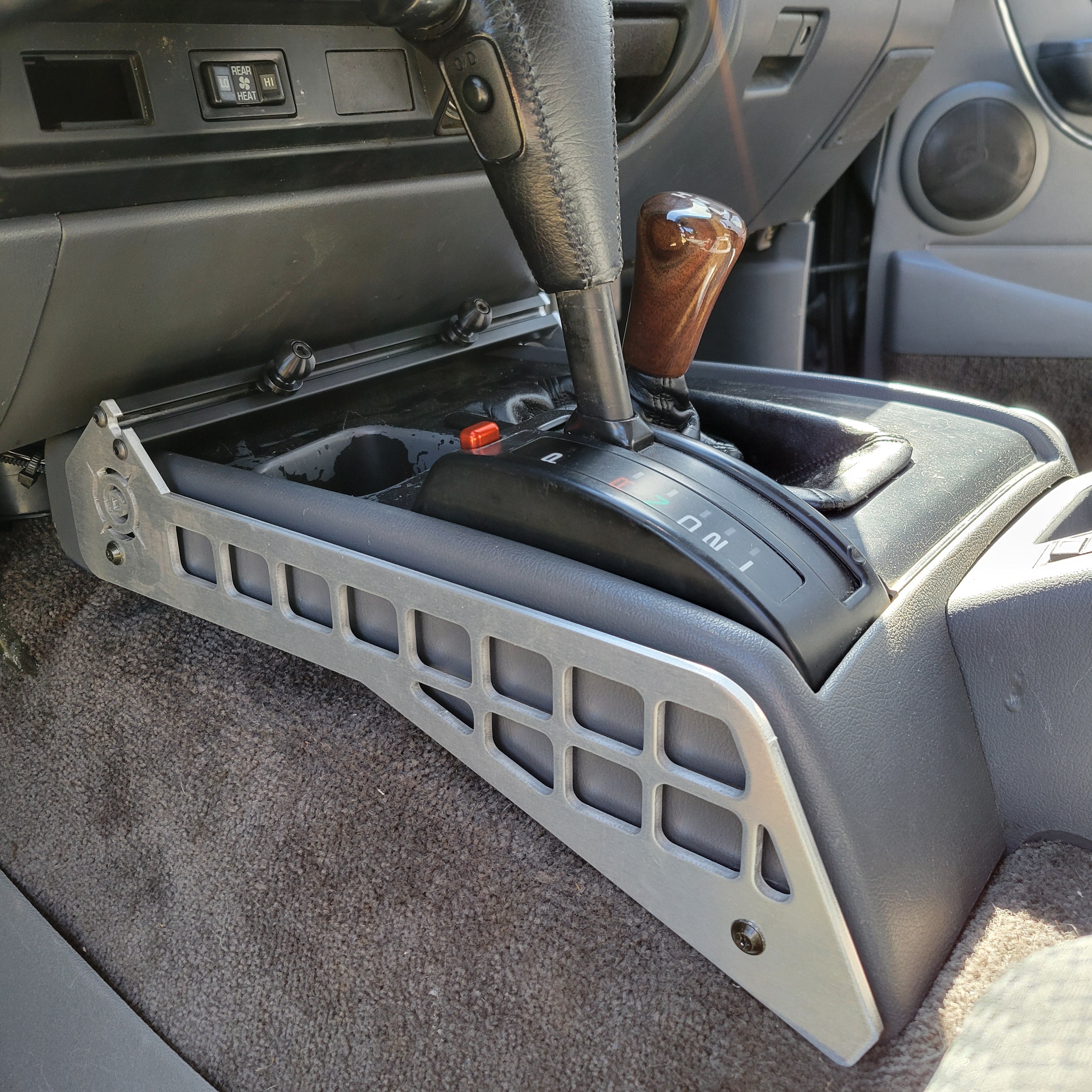Alternate view of the Overland Custom Design 80 Series Console MOLLE Panel Kit, a fabricated part for Land Cruiser builds