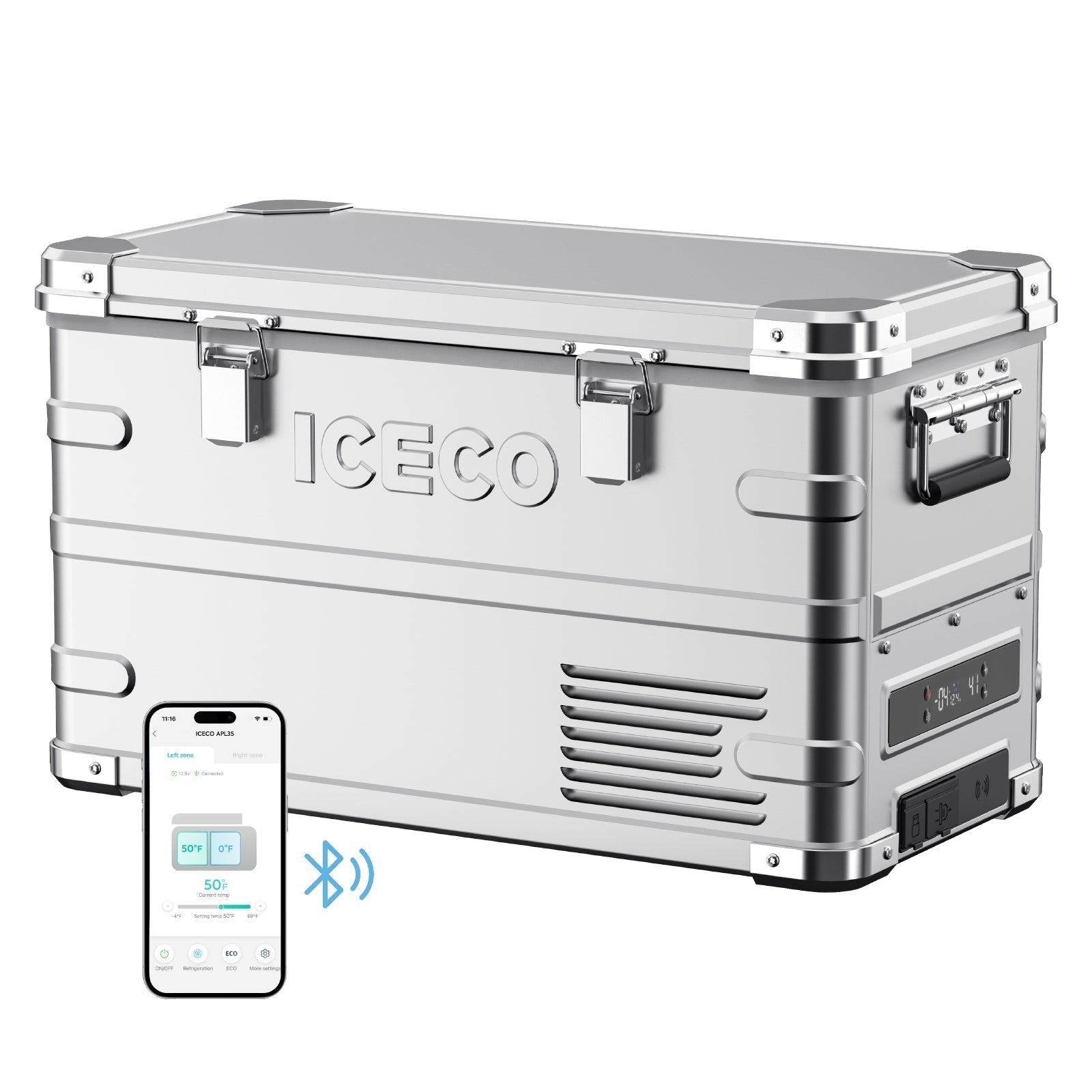 ICECO APL35 dual zone aluminium 12 volt fridge, a 35 liter chest fridge with an alloy body