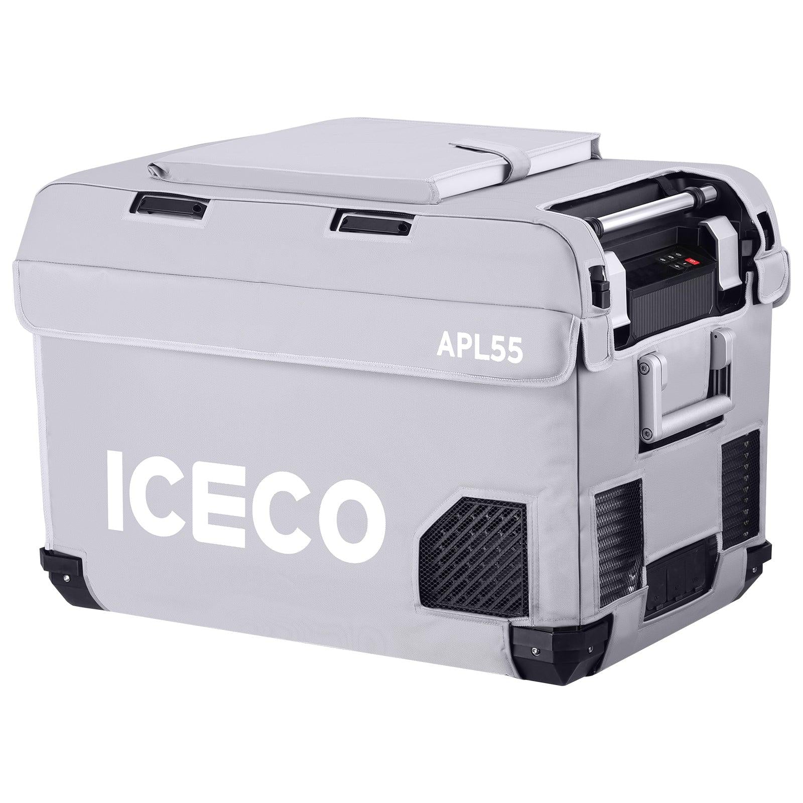 ICECO insulated cover for the APL55 fridge, a quilted padded cover fitted over the chest fridge