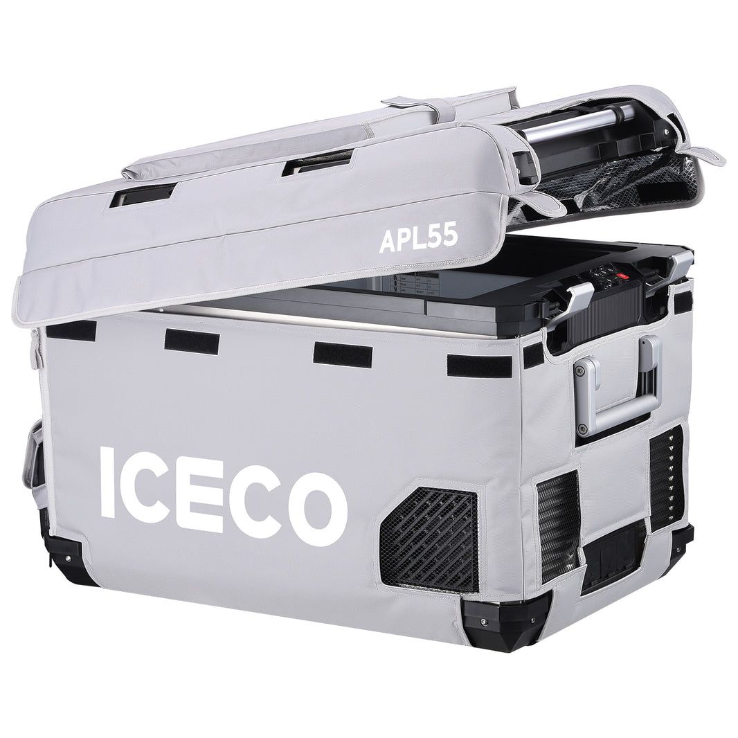 Alternate view of the ICECO Insulated Cover for APL55 Fridge, a quilted insulated cover for the portable fridge