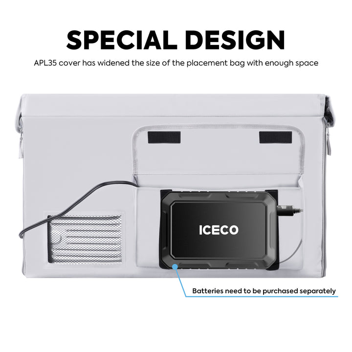 Further view of the ICECO Insulated Cover for APL35 Fridge, a quilted insulated cover for the portable fridge