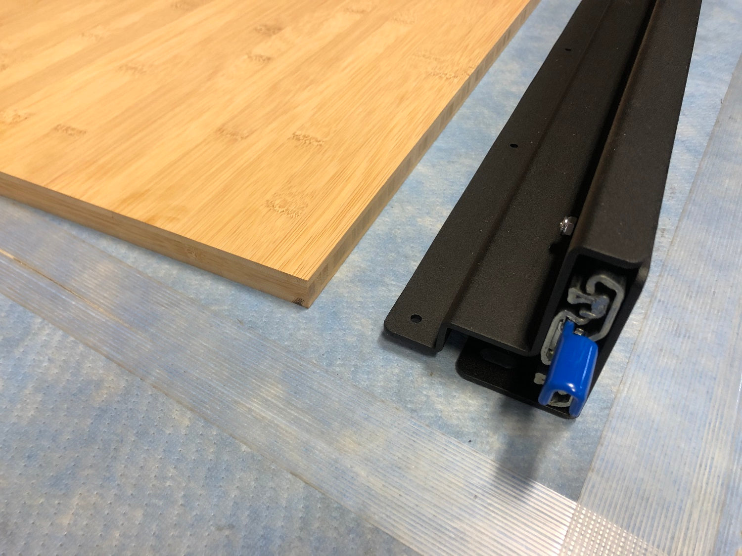 Studio view of the RB Components 60 Inch DIY Slide Tray Kit, a full extension slide tray with a timber deck for van cargo