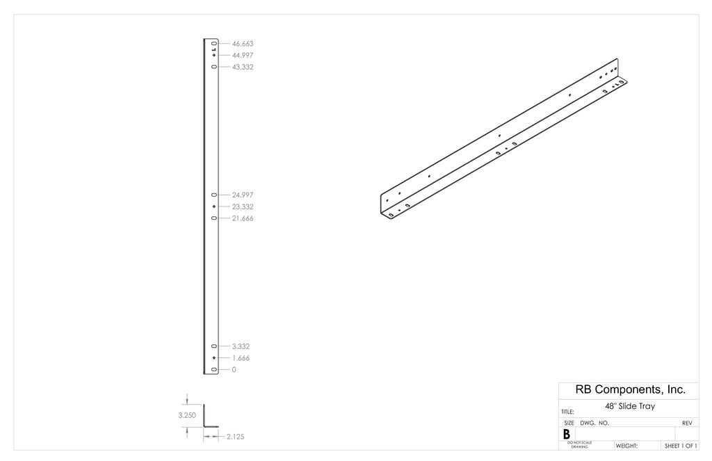 Mounting detail for the RB Components 48 Inch DIY Slide Tray Kit, a full extension slide tray for van cargo