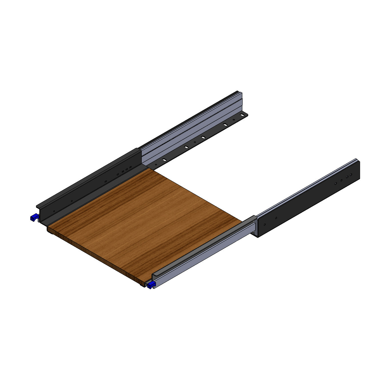 Alternate view of the RB Components 20 Inch DIY Slide Tray Kit, a full extension slide tray with a timber deck for van cargo