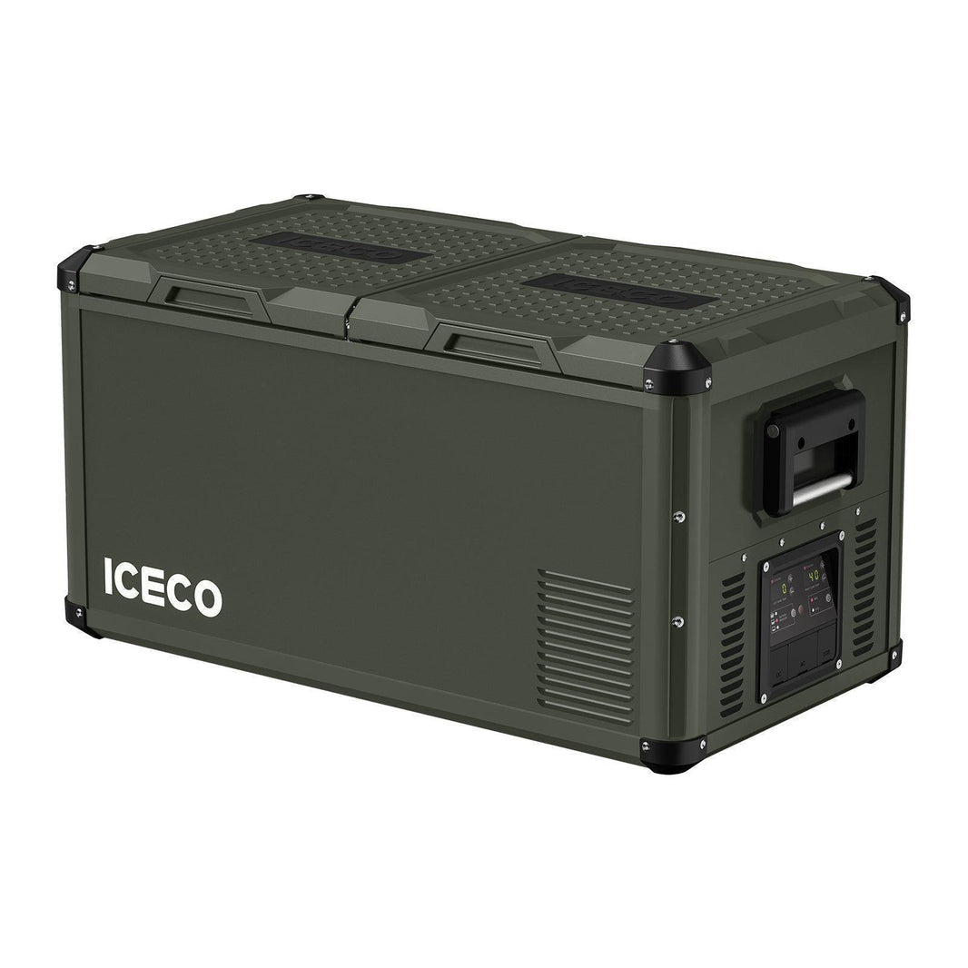Installed view of the ICECO VL75ProD Dual Zone 12 Volt Fridge Freezer, a 12 volt compressor fridge for overland travel