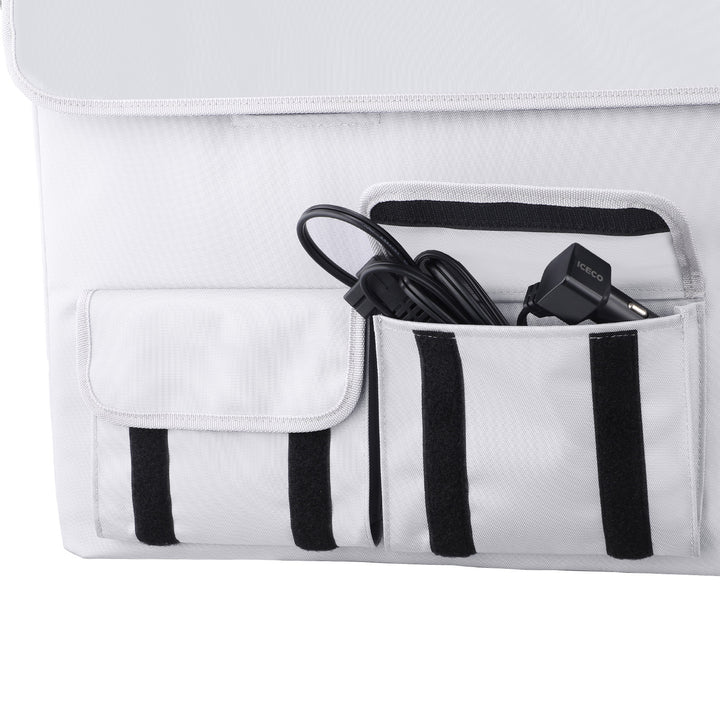 Wider view of the ICECO Insulated Cover for APL35 Fridge, a quilted insulated cover for the portable fridge