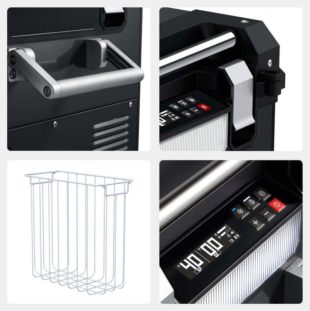 Angled view of the ICECO APL55 Dual Zone 12 Volt Fridge, a 12 volt compressor fridge for overland travel