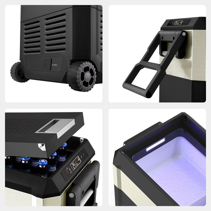 Alternate view of the ICECO JP50 Pro Dual Zone Wheeled Fridge with Cover, a quilted insulated cover for the portable fridge