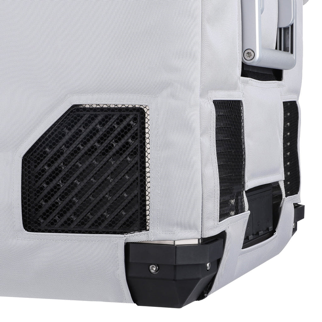 Close up of the ICECO Insulated Cover for APL55 Fridge, a quilted insulated cover for the portable fridge