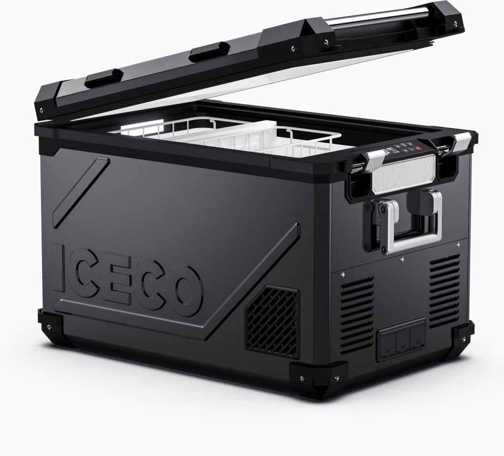 Close up of the ICECO APL55 Dual Zone 12 Volt Fridge, a 12 volt compressor fridge for overland travel