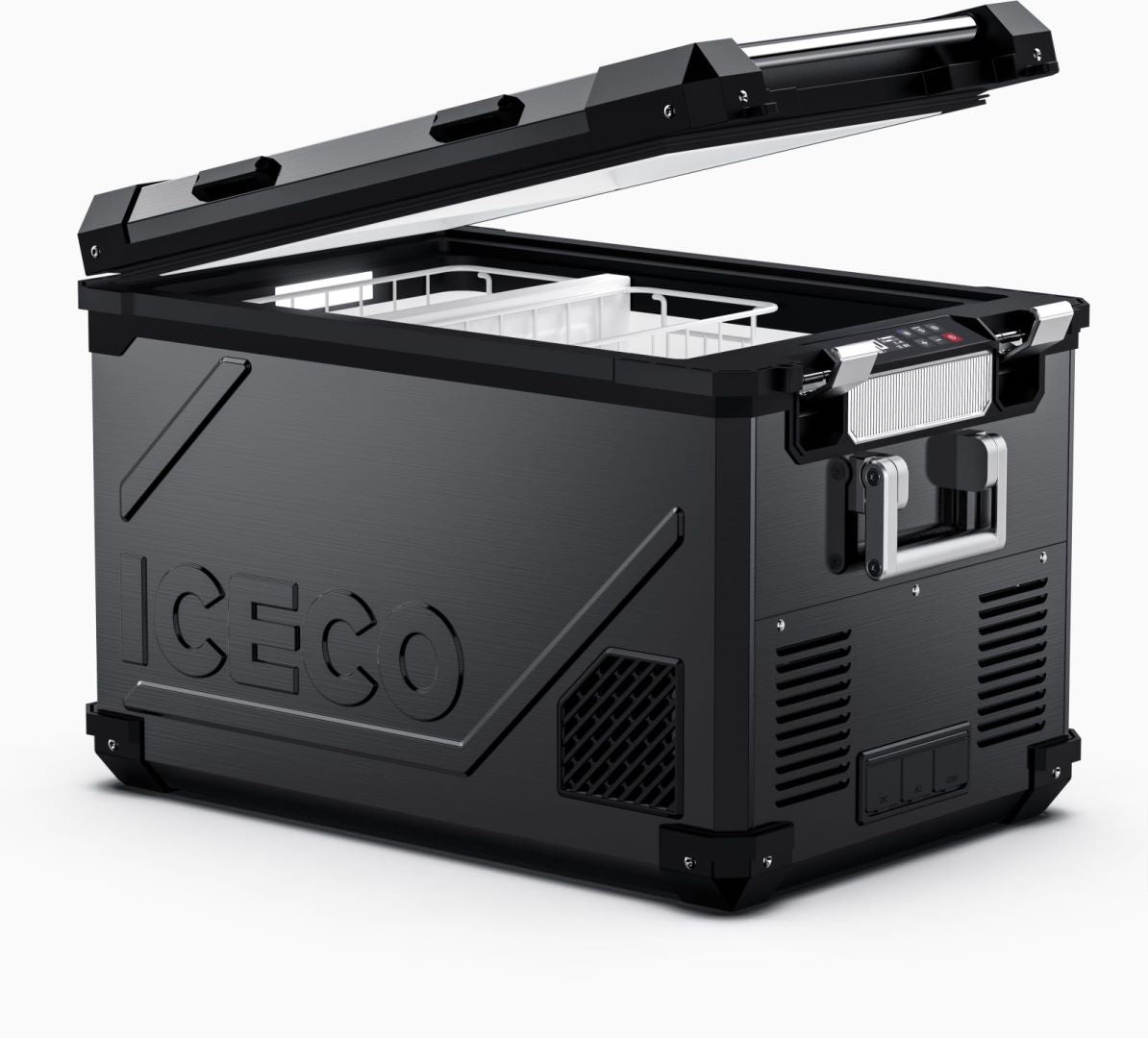 Close up of the ICECO APL55 Dual Zone 12 Volt Fridge, a 12 volt compressor fridge for overland travel