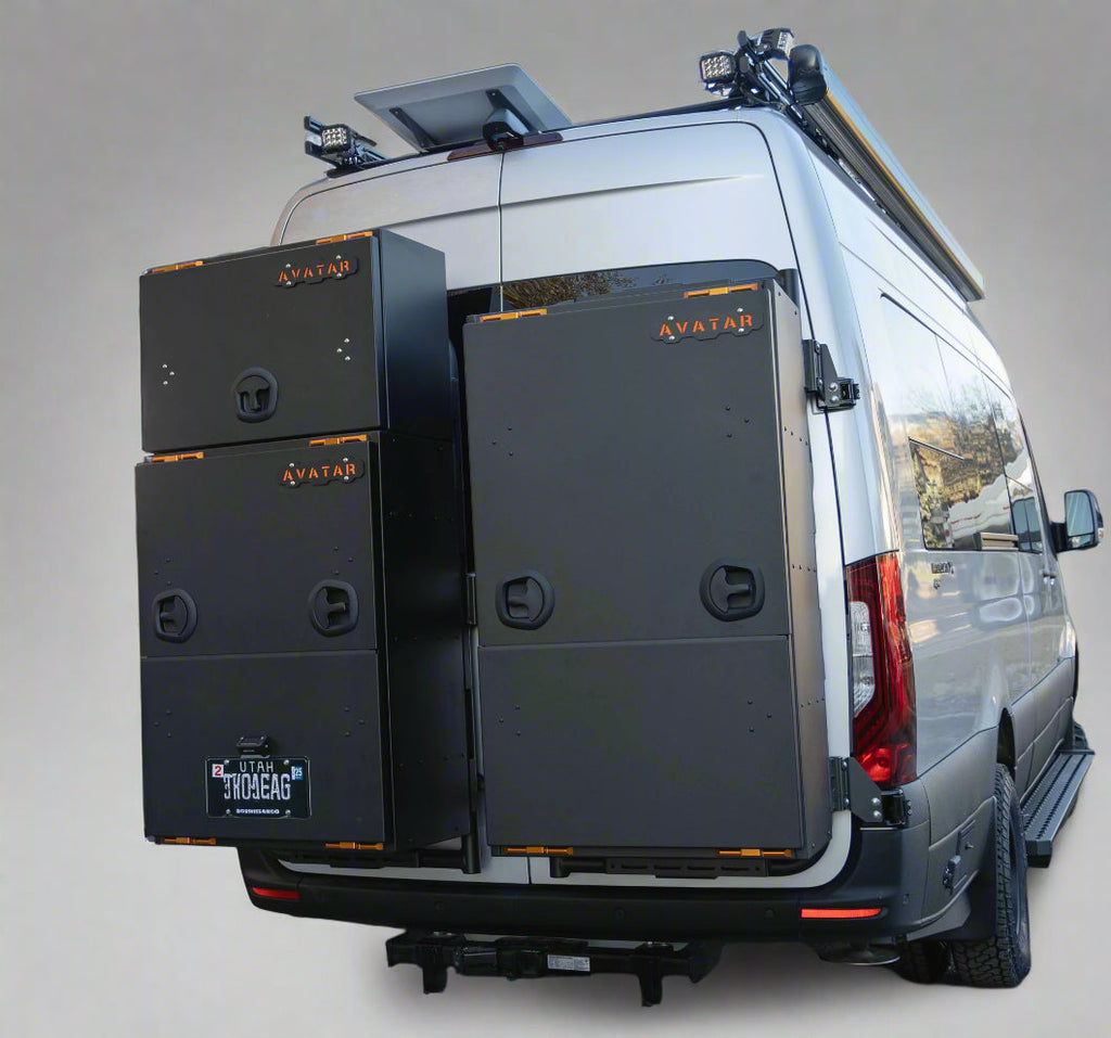 Closed view of the Avatar Offroad Giga Full Size Van Storage Box, part of the Avatar Offroad van storage and overland range