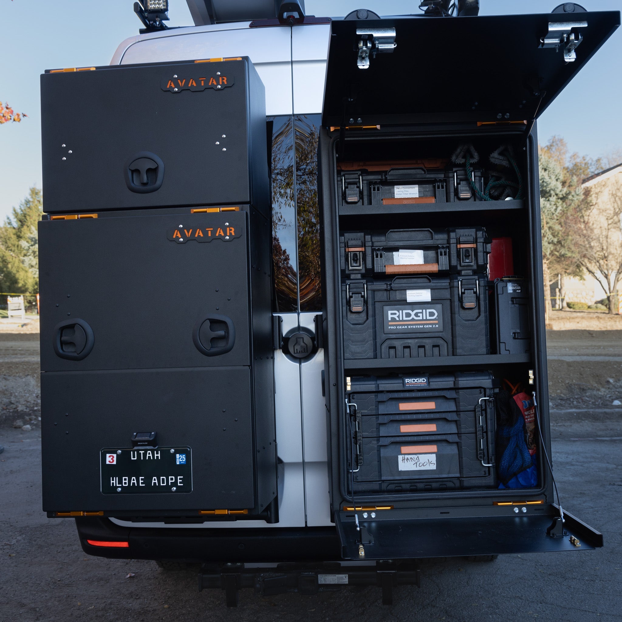 Alternate view of the Avatar Offroad Giga Full Size Van Storage Box, fitted to an overland van build