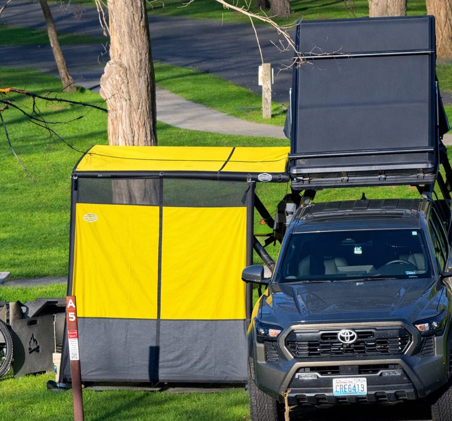 Alternate view of the DAYLODGE AirHaven 40 Annex Wall Kit, part of a vehicle based camp and travel setup