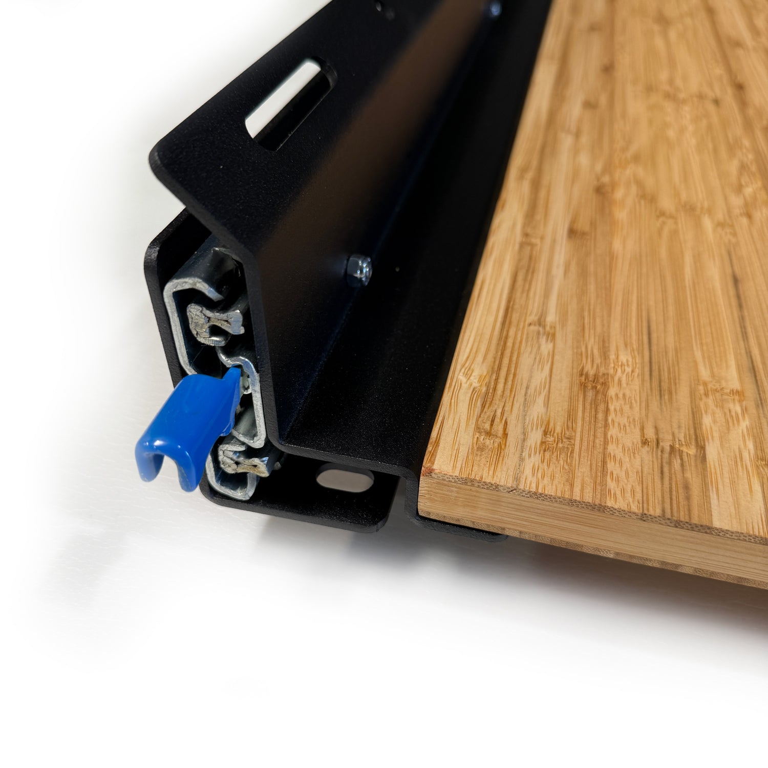Detail view of the RB Components 60 Inch DIY Slide Tray Kit, a full extension slide tray with a timber deck for van cargo