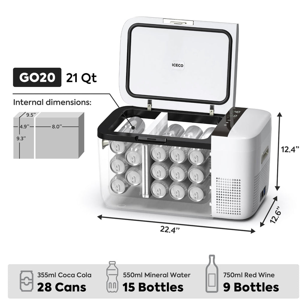 Another angle on the ICECO GO20 Dual Zone 12 Volt Portable Fridge Freezer, a 12 volt compressor fridge for overland travel