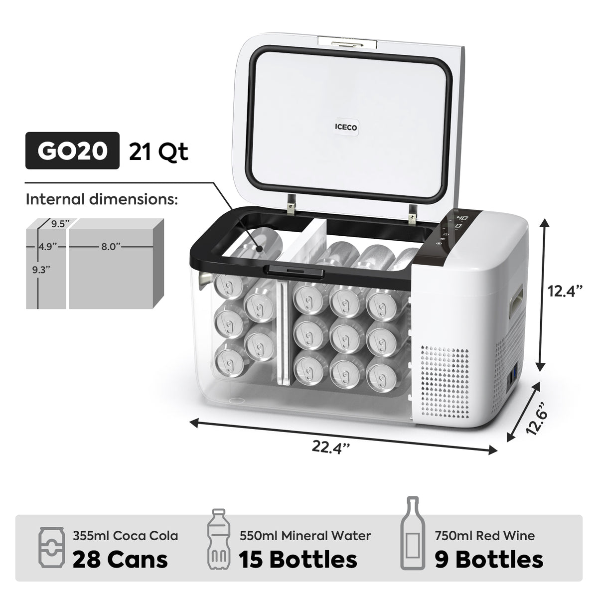 Another angle on the ICECO GO20 Dual Zone 12 Volt Portable Fridge Freezer, a 12 volt compressor fridge for overland travel