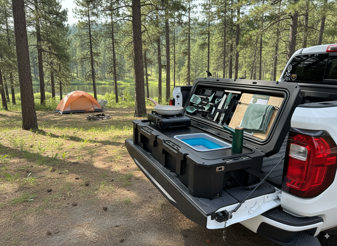Gallery view of the VOZ Camp Kitchen Portable Cook Station, a portable cook station for vehicle based camp meals
