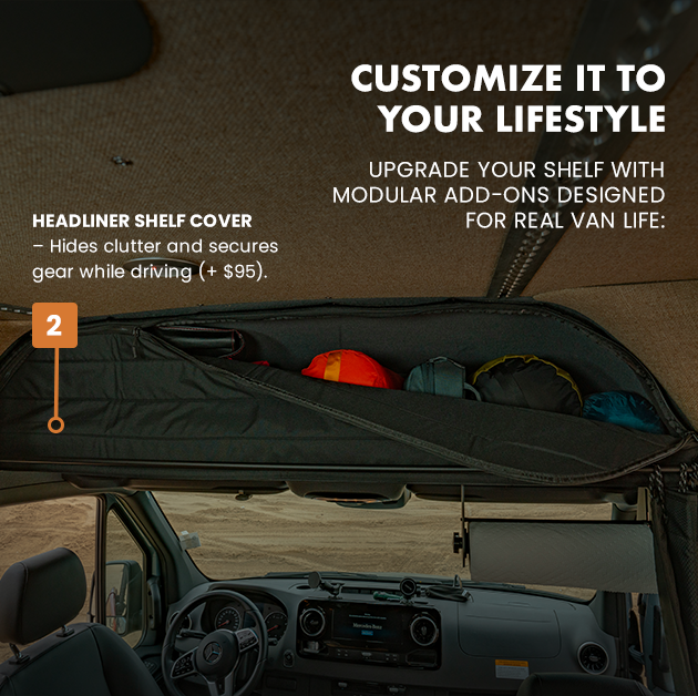 SPRINTER HEADLINER SHELF INCLUDES CURTAIN ROD AND LINER 2019+