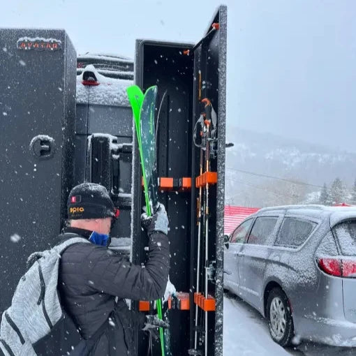 Additional view of the Avatar Offroad Ski 4 Rear Door Ski and Snowboard Box, fitted to an overland van build
