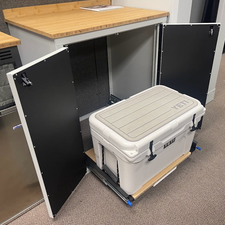 Additional view of the RB Components 20 Inch DIY Slide Tray Kit, a full extension slide tray with a timber deck for van cargo
