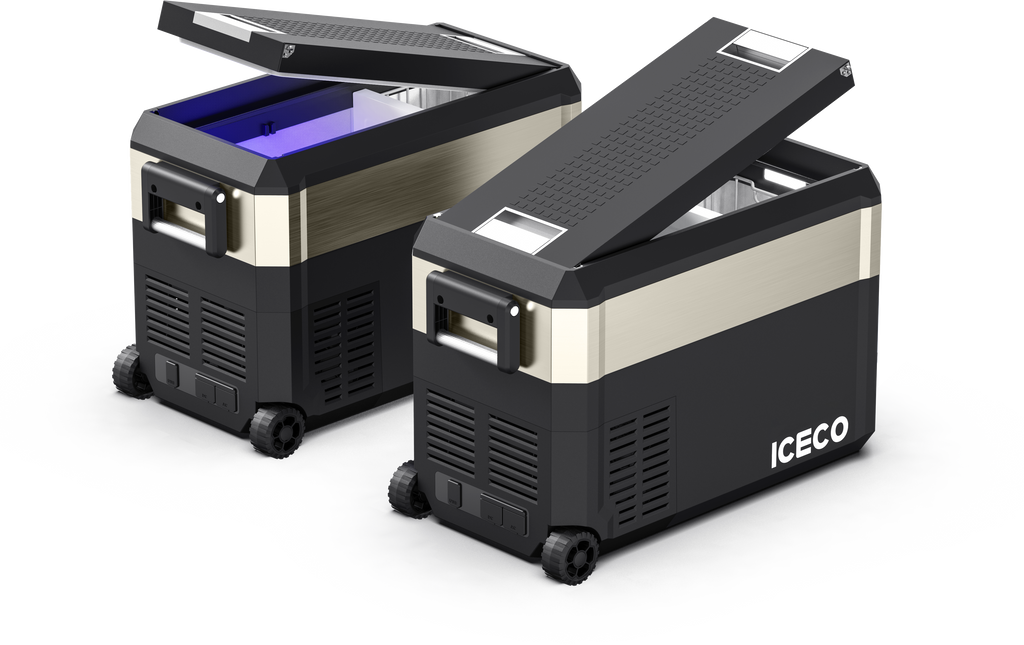 Open view of the ICECO JP40 Pro Dual Zone Wheeled Fridge Freezer, a 12 volt compressor fridge for overland travel