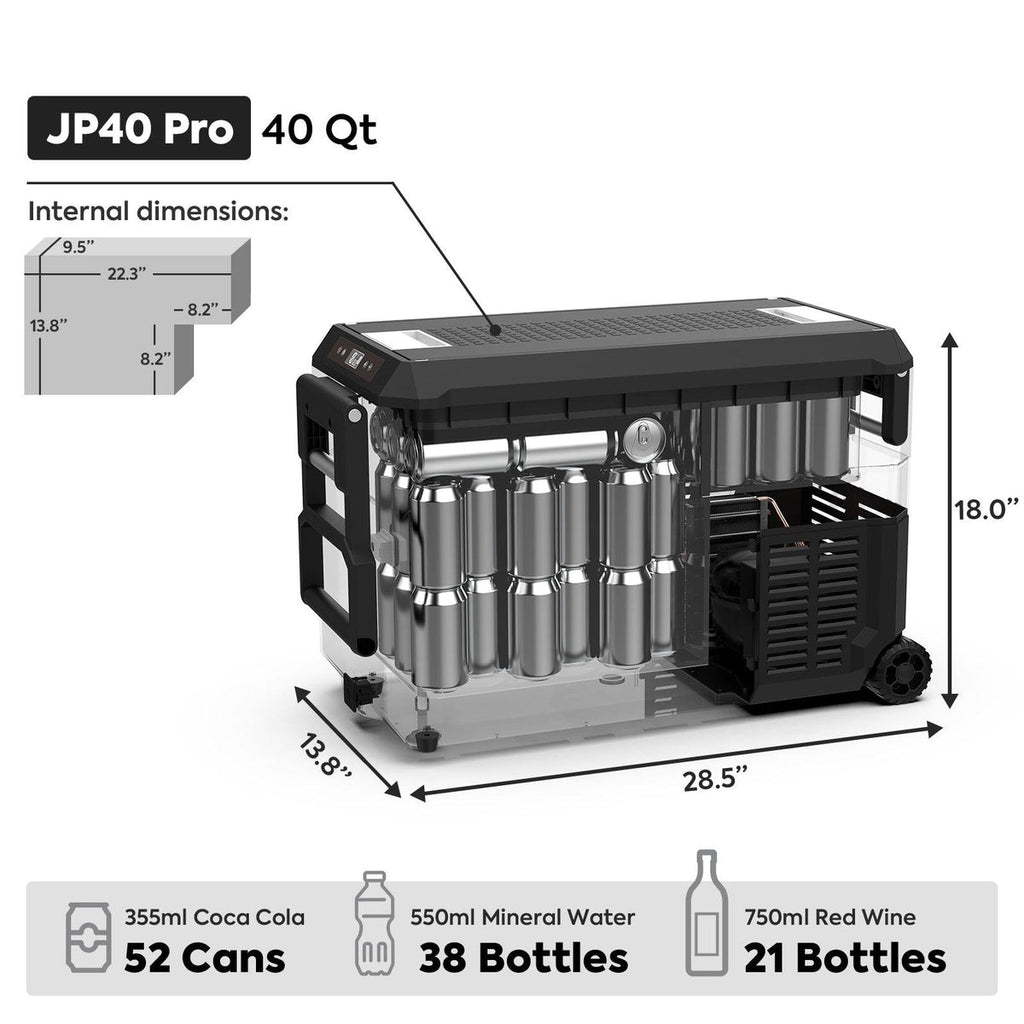 Wider view of the ICECO JP40 Pro Single Zone Fridge Freezer with Cover, a quilted insulated cover for the portable fridge