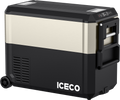 ICECO JP50 Pro dual zone wheeled fridge, a close view of the control panel and carry handle