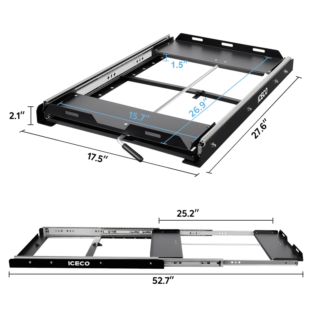 Alternate view of the ICECO Fridge Slide Mount for JP Pro, VL45, and APL35 Series, a steel fridge slide for vehicle mounting