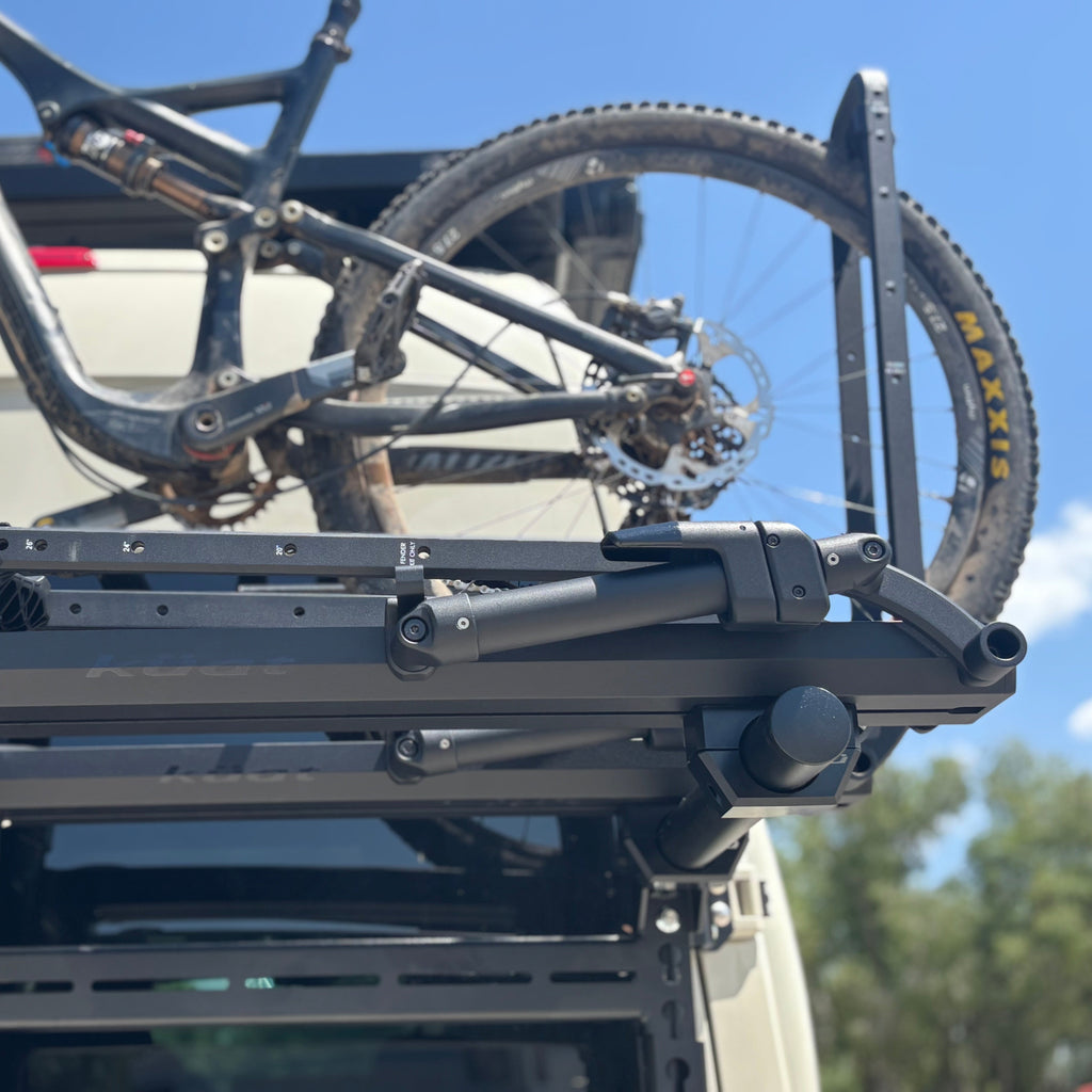 Additional view of the Avatar Offroad Bike Posts for the Massif System, fitted to an overland van build