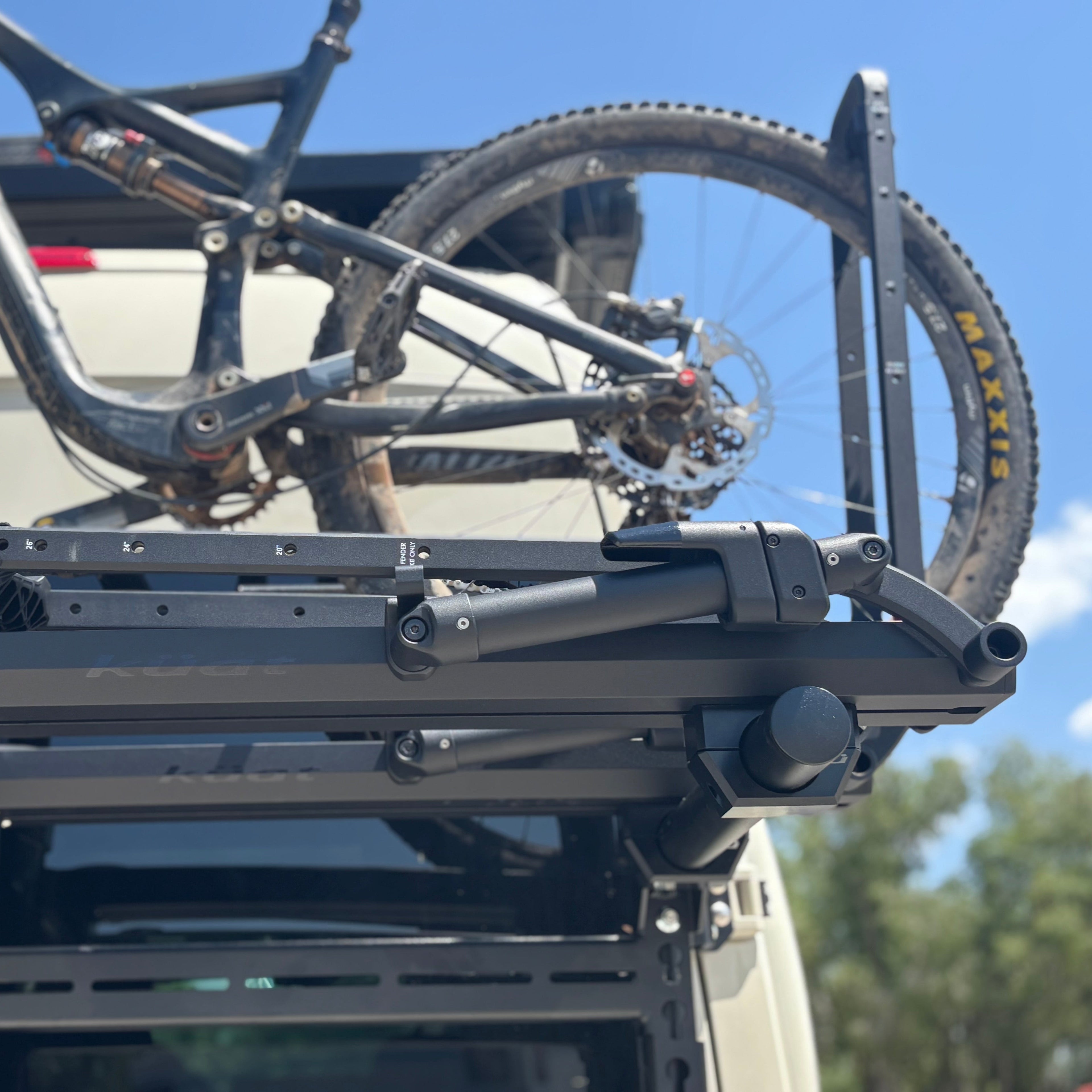 Additional view of the Avatar Offroad Bike Posts for the Massif System, fitted to an overland van build