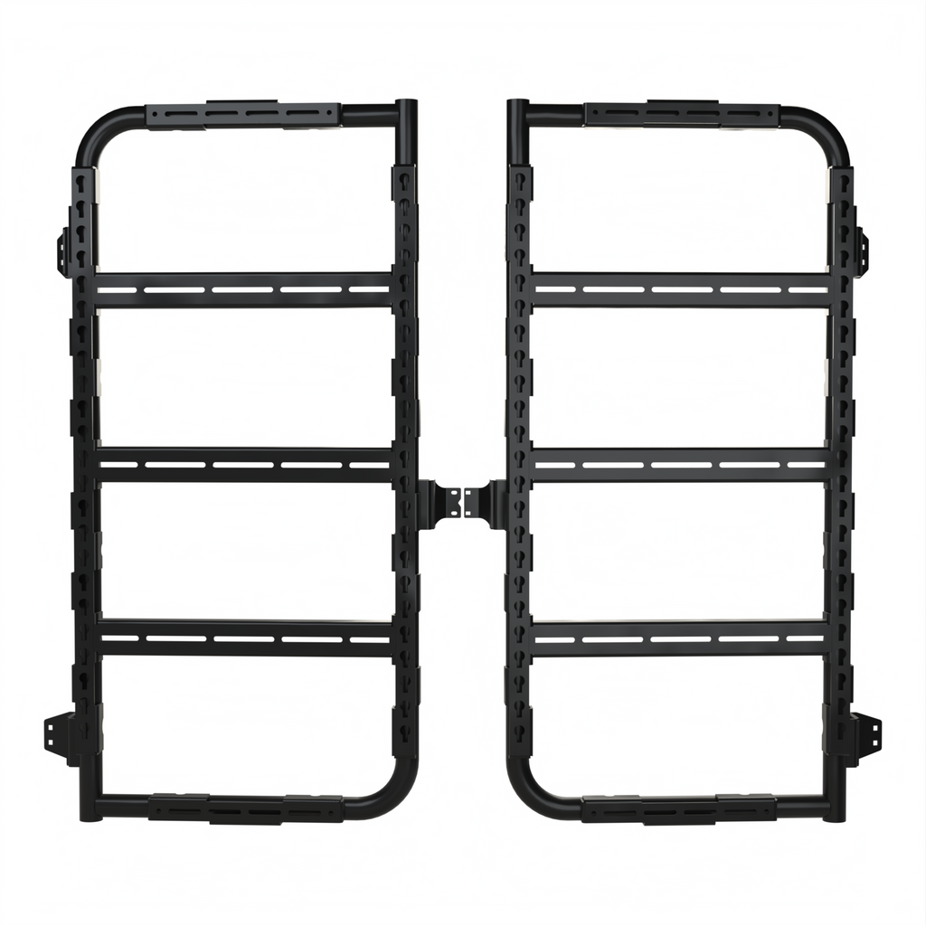 Additional view of the Avatar Offroad Massif Van Rear Door Storage System, fitted to an overland van build