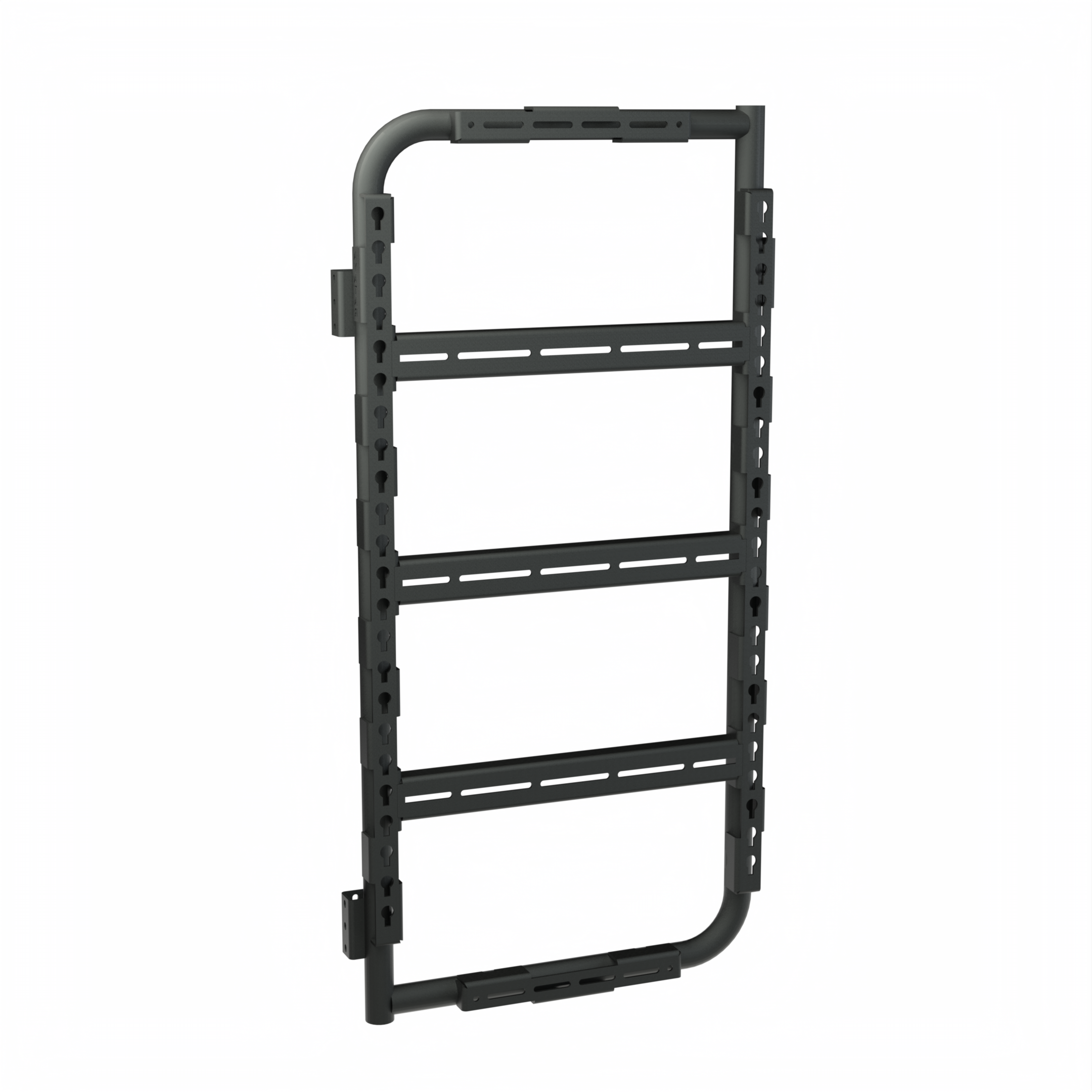 Avatar Offroad Massif rear door storage system on the driver side door of a van, ready for boxes