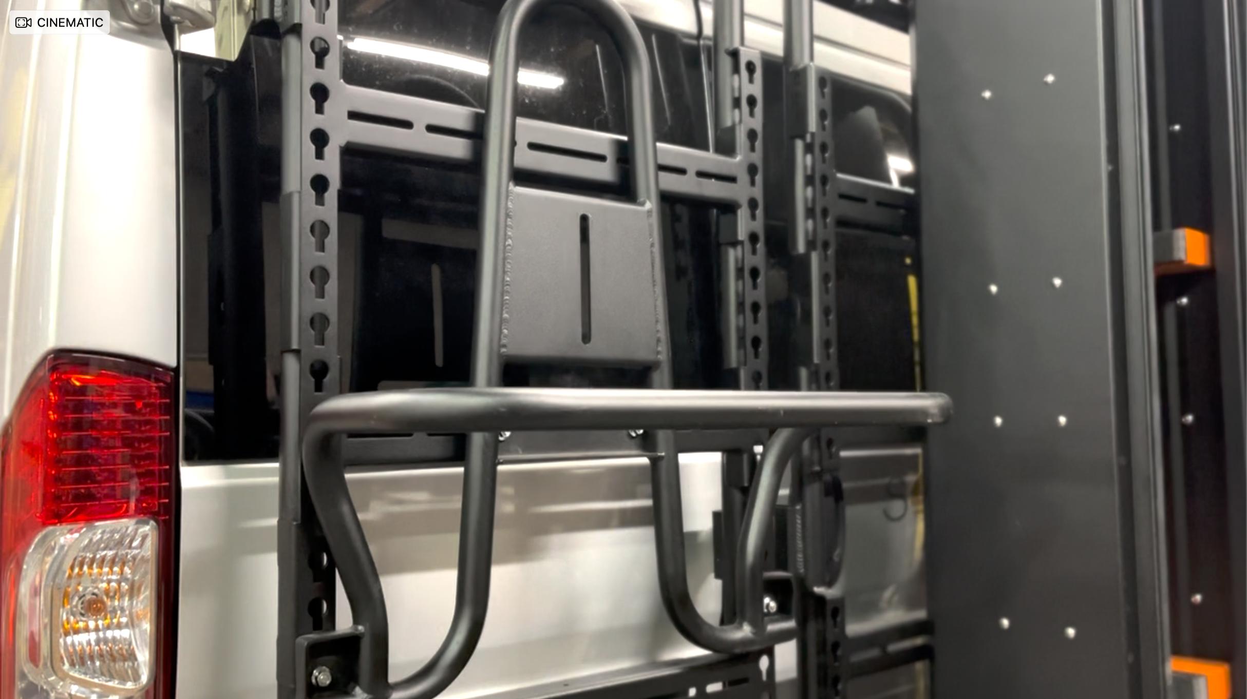 Studio view of the Avatar Offroad Massif Van Rear Door Storage System, fitted to an overland van build