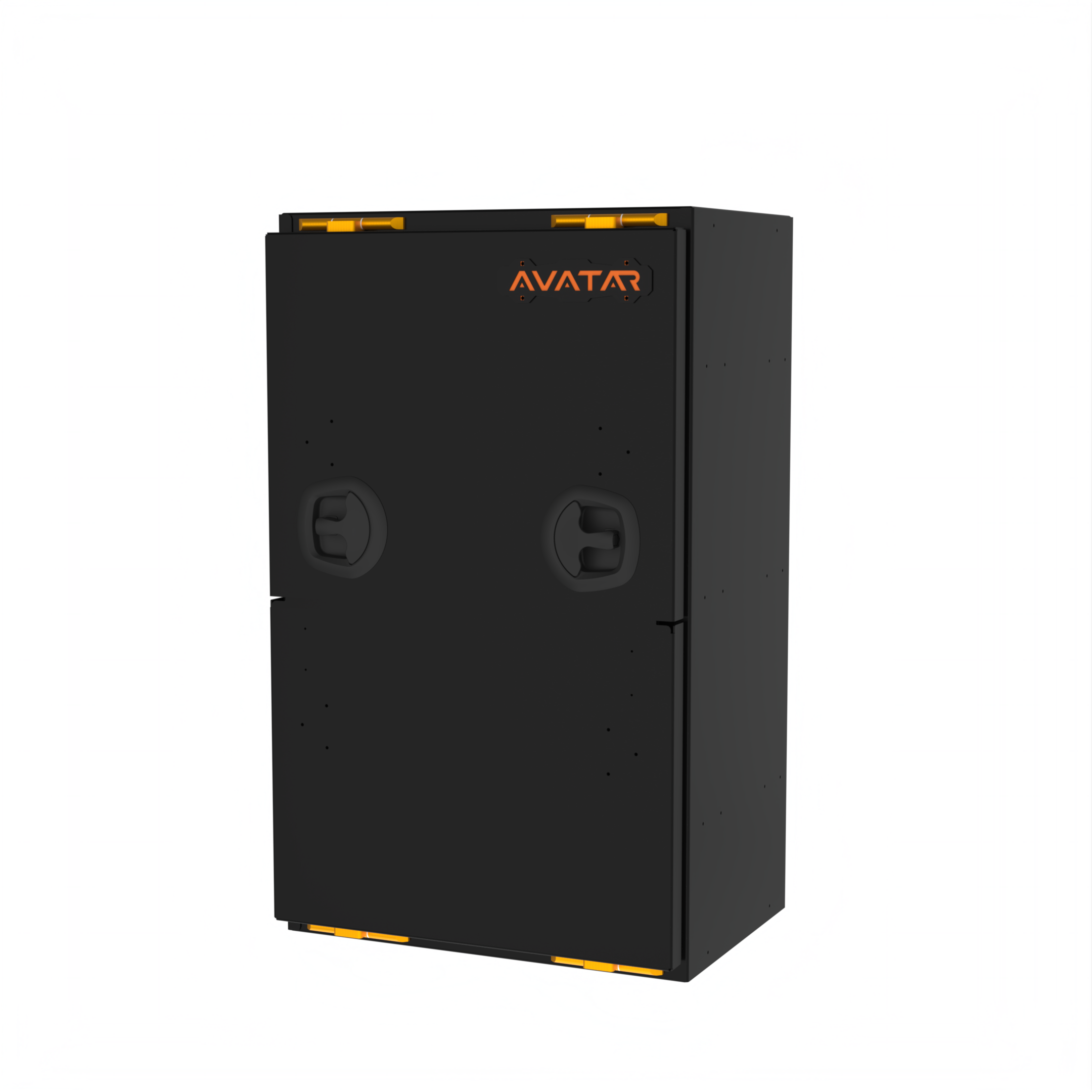 Avatar Offroad Mega large van storage box shown closed in slim matte black powder coated aluminium