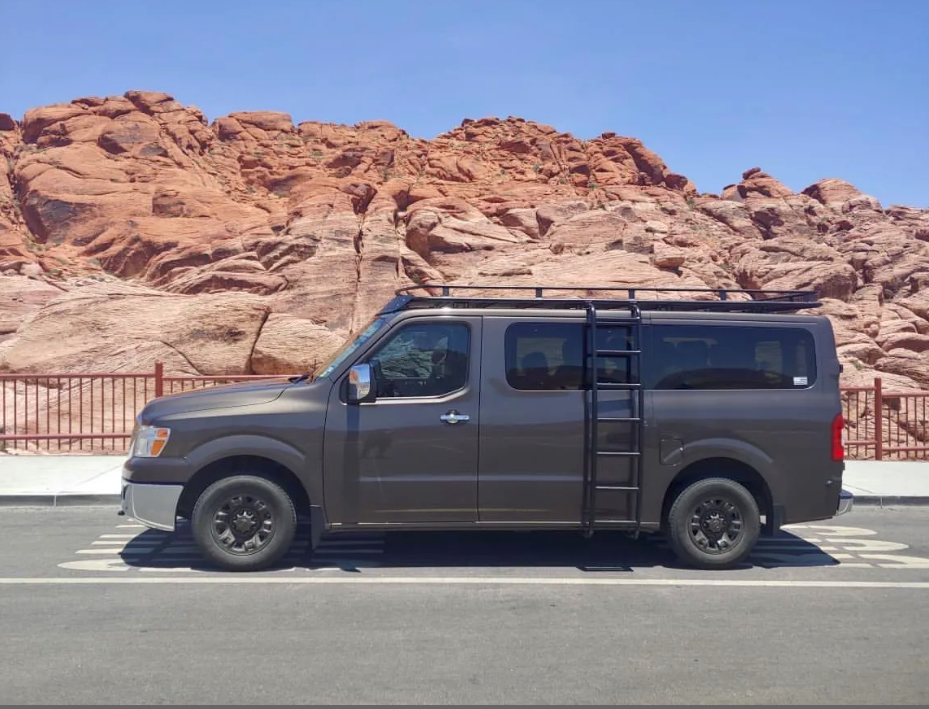 Alternate view of the Avatar Offroad Side Ladder for Nissan NV3500, part of the Avatar Offroad van storage and overland range