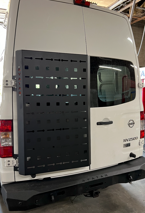 Alternate view of the Avatar Offroad Sir Packs-a-lot Storage Mounting System, fitted to an overland van build