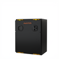 Avatar Offroad Niko van storage box shown closed, a matte black powder coated aluminium rear door box